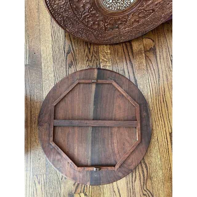 Pair of Vintage Hand-Carved Wooden Side Tables With Inlaid Tops For Sale - Image 9 of 9