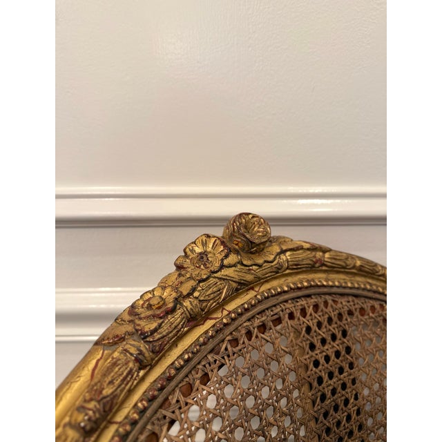 French Antique French Late 19th Century Louis XVI-Style Giltwood Caned Settee For Sale - Image 3 of 12