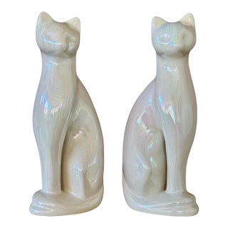 Mid-20th Century Rosenthal Netter Iridescent Ceramic Cat Figurines – Set of Two For Sale