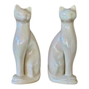 Mid-20th Century Rosenthal Netter Iridescent Ceramic Cat Figurines – Set of Two