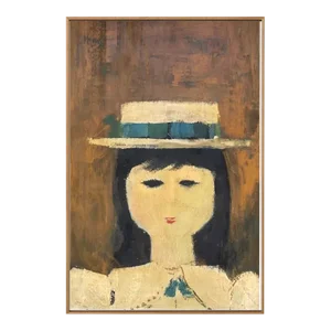 Folk Art Woman With Hat Giclee Print on Canvas Framed