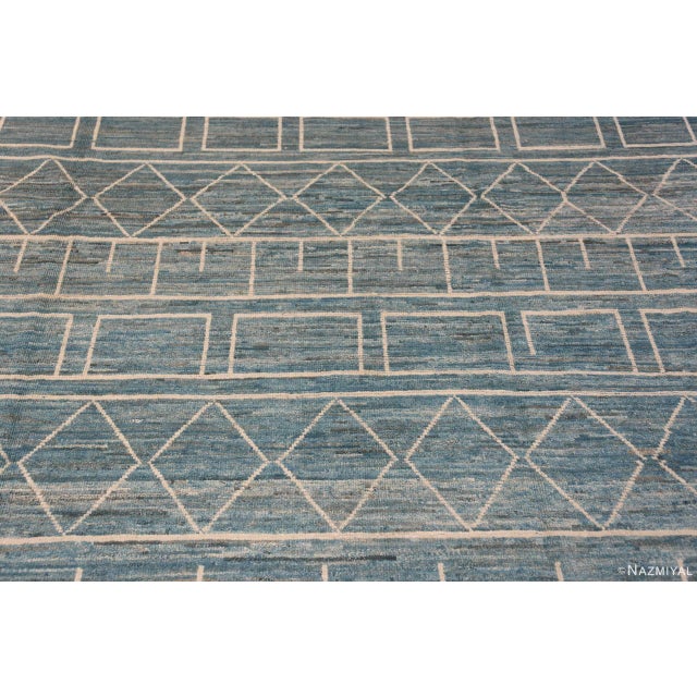 Modern Geometric Light Sky blue Background Tribal Contemporary Area Rug For Sale - Image 4 of 7
