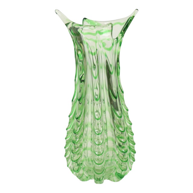 Large Vintage Green Glass Vase, 1960s For Sale