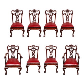 Set of Eight English Carved Mahogany George III Style Dining Chairs, Circa 1870 For Sale
