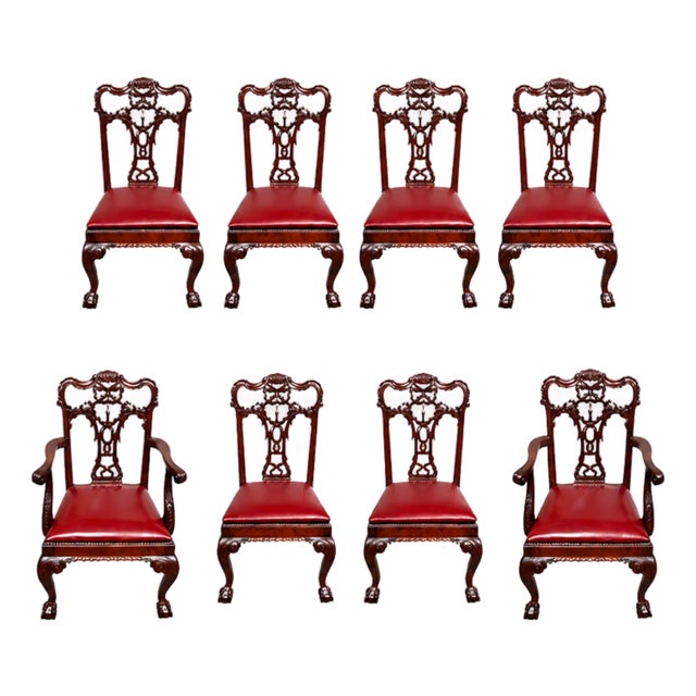 Set of Eight English Carved Mahogany George III Style Dining Chairs, Circa 1870 For Sale