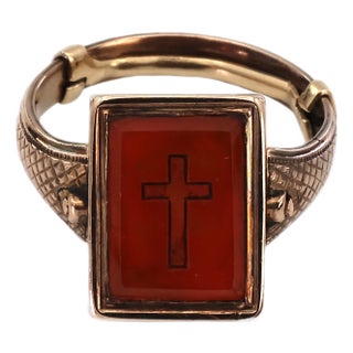 10k Yellow Gold Victorian Braided Mourning Quartz Hair Ring, Size 3.5 For Sale