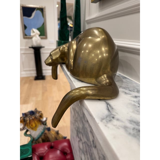 1980s 1980 Large 16” Dolbi Cashier Brass Reclining Panther Sculpture – Signed With Original Sticker For Sale - Image 5 of 7