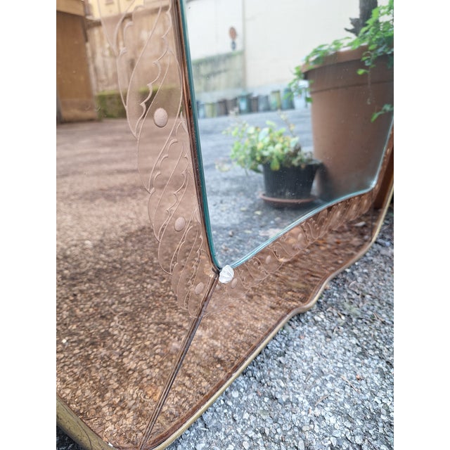1950s Large Mirror in Brass and Pink Glass, 1950s For Sale - Image 5 of 7