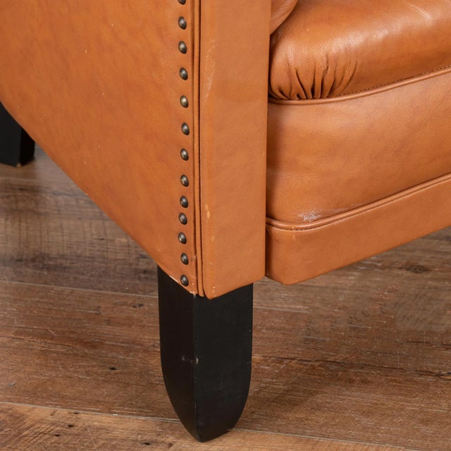 Pair, Vintage Brown Leather Barrel Back Arm Chairs, Denmark Circa 1940 For Sale - Image 10 of 13