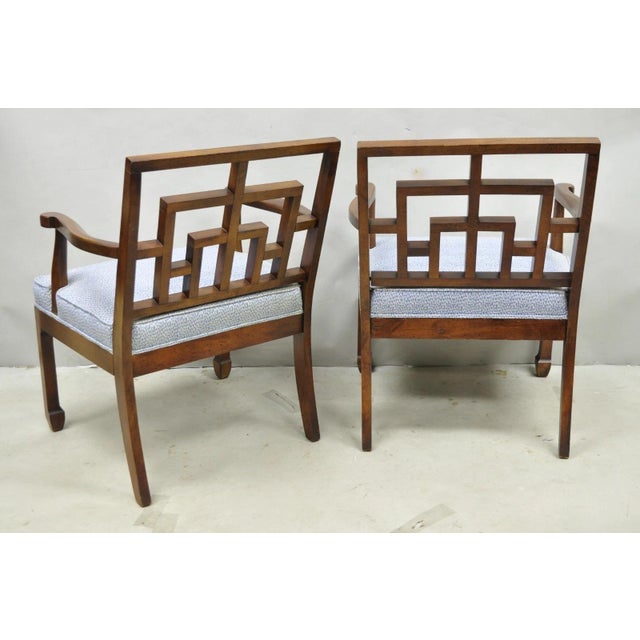 Vintage Chinese Chippendale James Mont Style Fretwork Lounge Arm Chairs - A Pair For Sale - Image 11 of 15