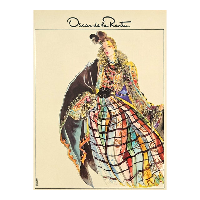 1983 French Oscar De La Renta Fashion Print by Antonio Lopez, Matted For Sale