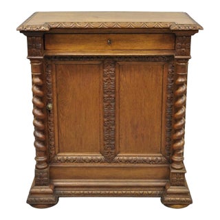 Antique Renaissance Revival Oak Wood Spiral Barley Twist Jelly Liquor Cabinet For Sale