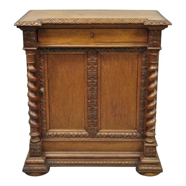 Antique Renaissance Revival Oak Wood Spiral Barley Twist Jelly Liquor Cabinet For Sale