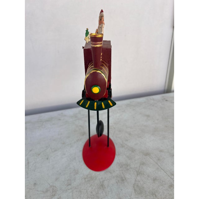 Red Vintage Christmas Folk Art Articulated Balancing Santa in Train For Sale - Image 8 of 11