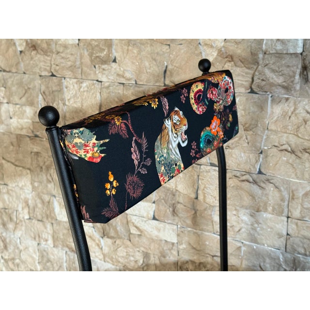 Wood New Pair of Chairs in Wrought Iron with Silinog Fabric by Etro in Back and Seat For Sale - Image 7 of 18