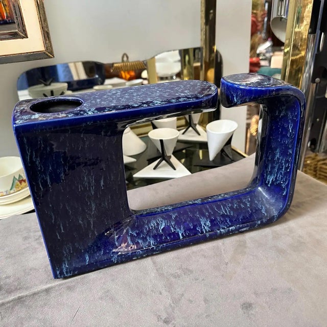 1970s Post Modern Blue Ceramic Vase by Rigon for Bertoncello For Sale - Image 6 of 10