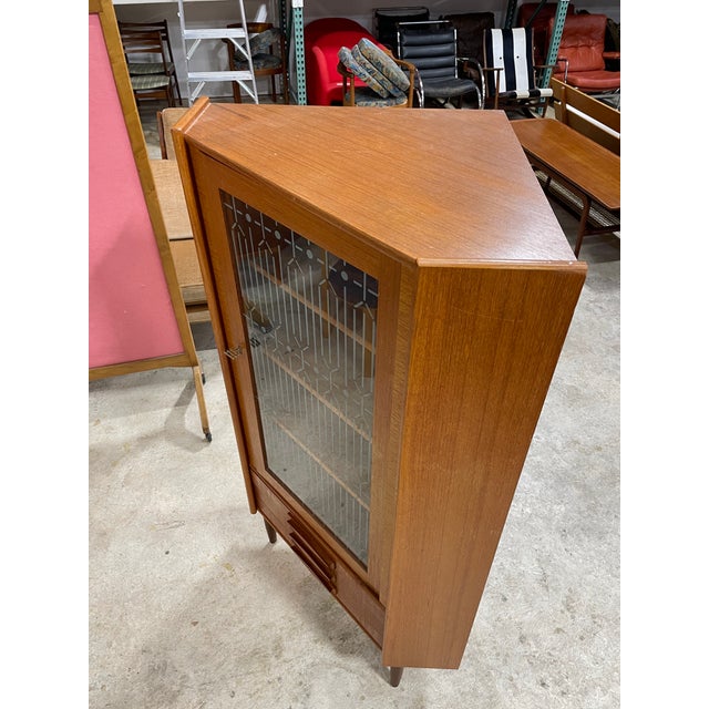 Wood Danish Modern Teak Corner Glass Curio Cabinet or Bar For Sale - Image 7 of 8