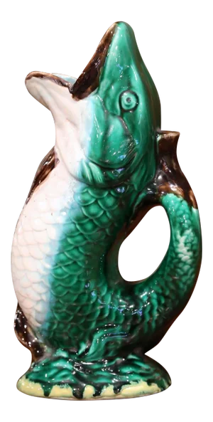 19th Century French Clairefontaine Painted Ceramic Barbotine Fish Pitcher