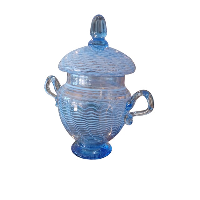 Mid-Century Modern Vintage Blue Wheeler Studio Art Glass Lidded Vase For Sale - Image 3 of 4