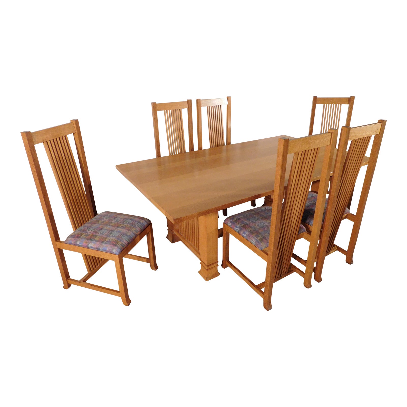Frank Lloyd Wright Style Quarter Sawn Tiger Oak Dining Table 2 Leaves