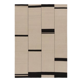 Rug & Kilim’s Contemporary Kilim in Beige and Black Textural Stripes For Sale