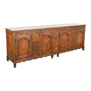 Large Vintage French Sideboard Buffet With Carved Details, Circa 1960-80 For Sale