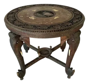 Anglo Indian Round Elephant Side Table