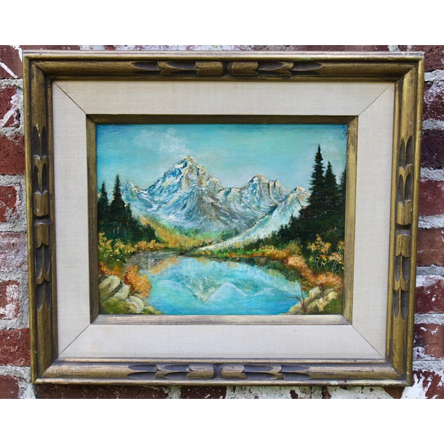 Antique Traditional Mountains and Lake Landscape Oil Painting For Sale - Image 10 of 12