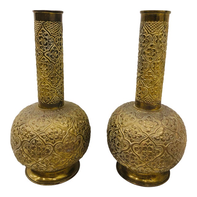 Vintage Brass Vases - a Pair For Sale