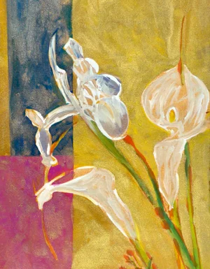 "Japanese Iris and Calla Lily" Contemporary Painting by Listed Artist Martha Holden