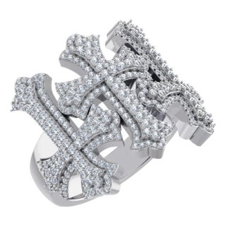 10K White Gold Three Cross Religious Mens Rings 1-3/8 Cttw, Size 7 For Sale