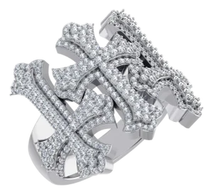 10K White Gold Three Cross Religious Mens Rings 1-3/8 Cttw, Size 7