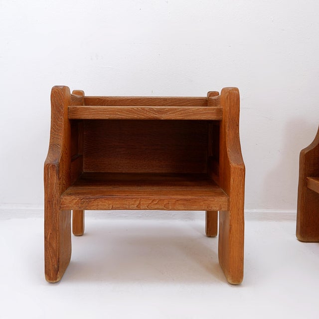 Brutalist Oak Bedside Tables by De Puydt, 1970s, Set of 2 For Sale - Image 10 of 13