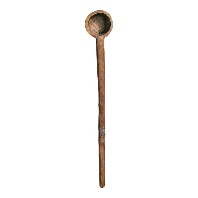 Vintage Indian Rustic Carved Wood Spoon For Sale