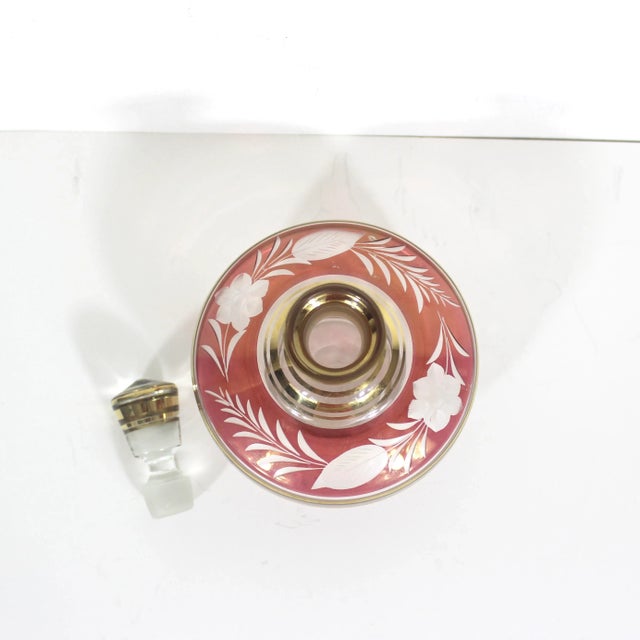 Early 20th Century Vintage Bohemian Cut Cranberry and Gold Glass Bottle With Stopper For Sale - Image 5 of 10