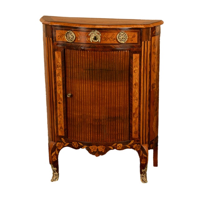 Pair Antique 18thC French Louis XV Inlaid Marquetry Ormolu Tambour Cabinets 1780 For Sale - Image 13 of 18