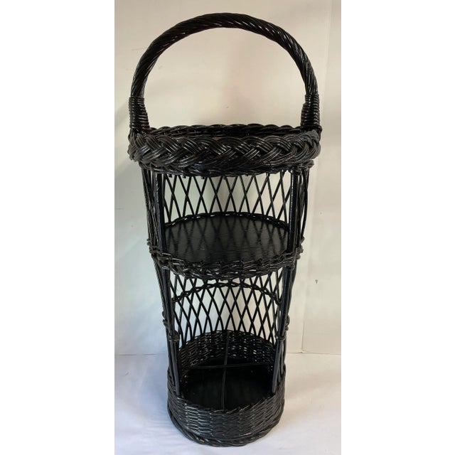 Vintage Black Wicker Drink Table With Fitted Bottle Holder Inside For Sale - Image 9 of 9
