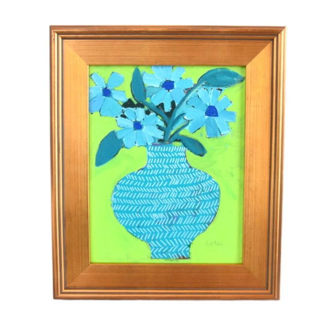 Wood Original Beautiful Bouquet Flowers Painting by the Talented Artist Ruth Arenz Including the Antiqued Gold Wood Frame For Sale - Image 7 of 7