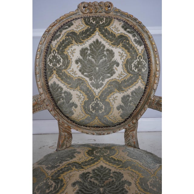 Gold Pair Vintage French Louis XVI Painted Armchairs For Sale - Image 8 of 18