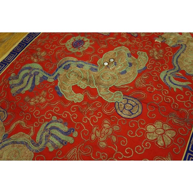 1950s Red Ground Figural Pattern Vintage Silk & Gold Thread Chinese Embroidery For Sale - Image 4 of 6