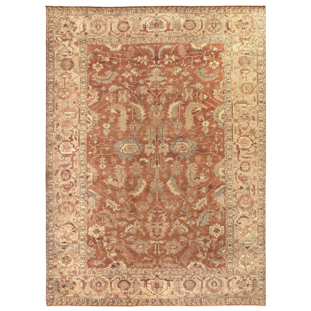 Exquisite Rugs Serapi Hand knotted Wool Rust/Gold Rug-9'x12' For Sale