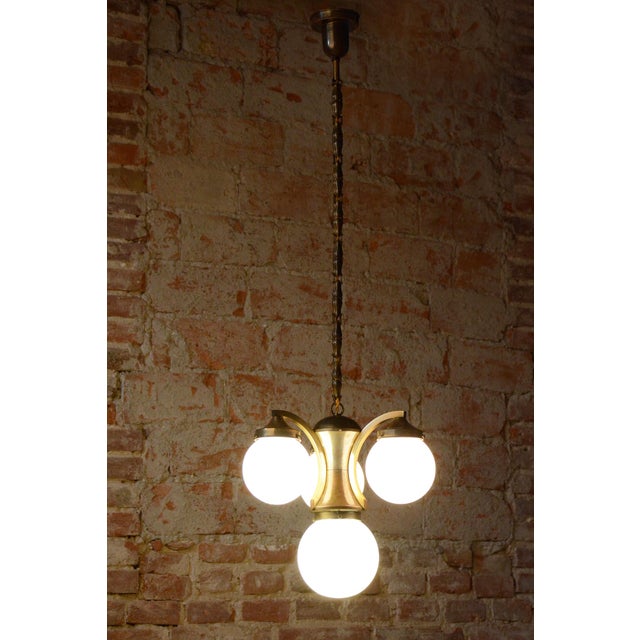 Art Deco Dissociative Chandelier in Brass and Opaline Glass, Czech, 1920s For Sale - Image 13 of 15