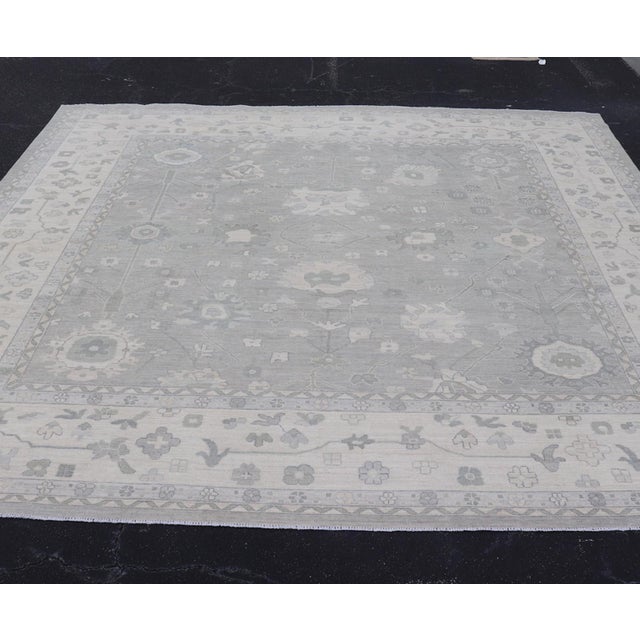 Measures: 12'0 x 12'4 Square Oushak Rug in Cool Gray and Ivory with Refined Allover Floral 12'0 x 12'4. Keivan Woven Arts....