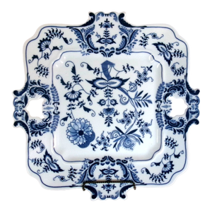Vintage Blue Danube Onion Japan 12-1/4" Square Open Handle Serving Platter / Tray