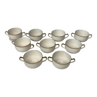 Vintage Haviland & Co Limoges France Double Handled Cream Soup Bowls Gold Rim Set of 9 For Sale
