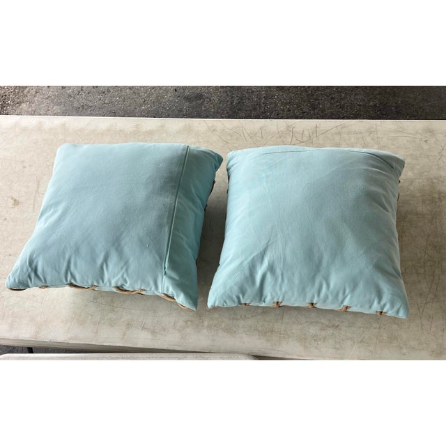 Nautical Pair of Coastal Blue Pillows With Overlay Knotted Rope - 2 For Sale - Image 3 of 4