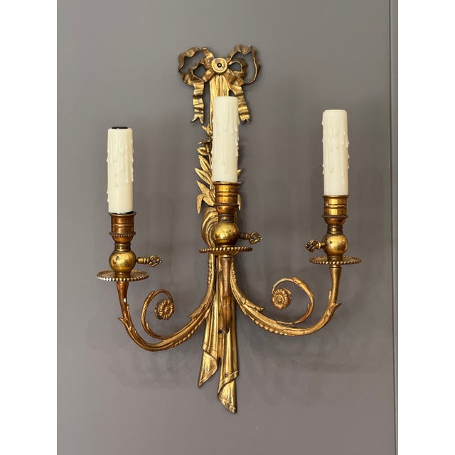Pair of Mid-19th Century French Gilt Bronze Three-Light Sconces For Sale - Image 6 of 8