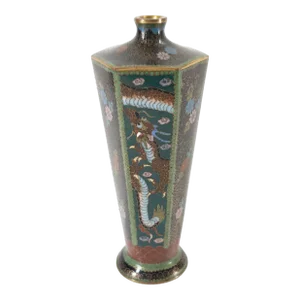 20th Century Japanese Cloisonne Enamel Faceted Vase With Dragon and Wisteria