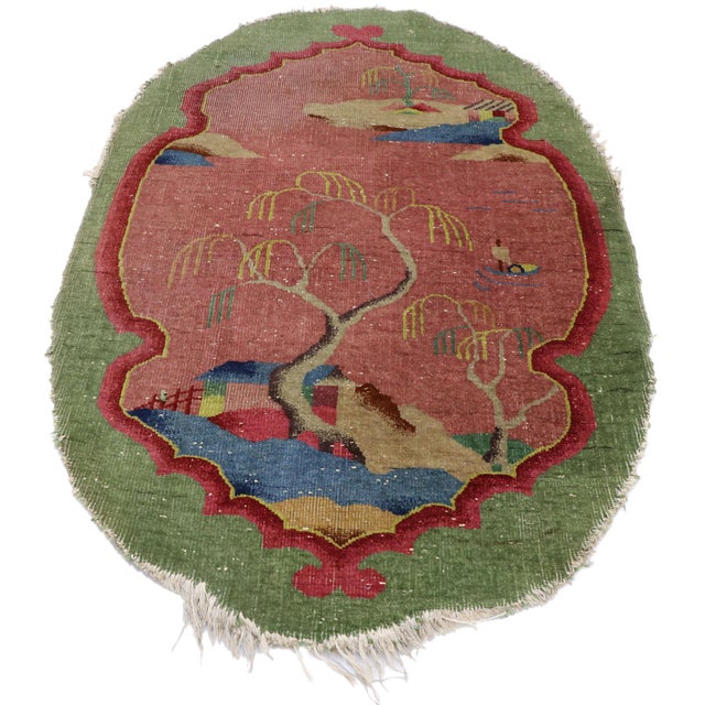 Art Deco Antique Chinese Art Deco Oval Rug, 03'00 X 04'09 For Sale - Image 3 of 8