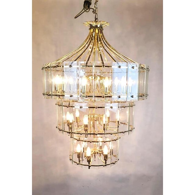 Glass Large Chandelier with Beveled Glass Plates For Sale - Image 7 of 8